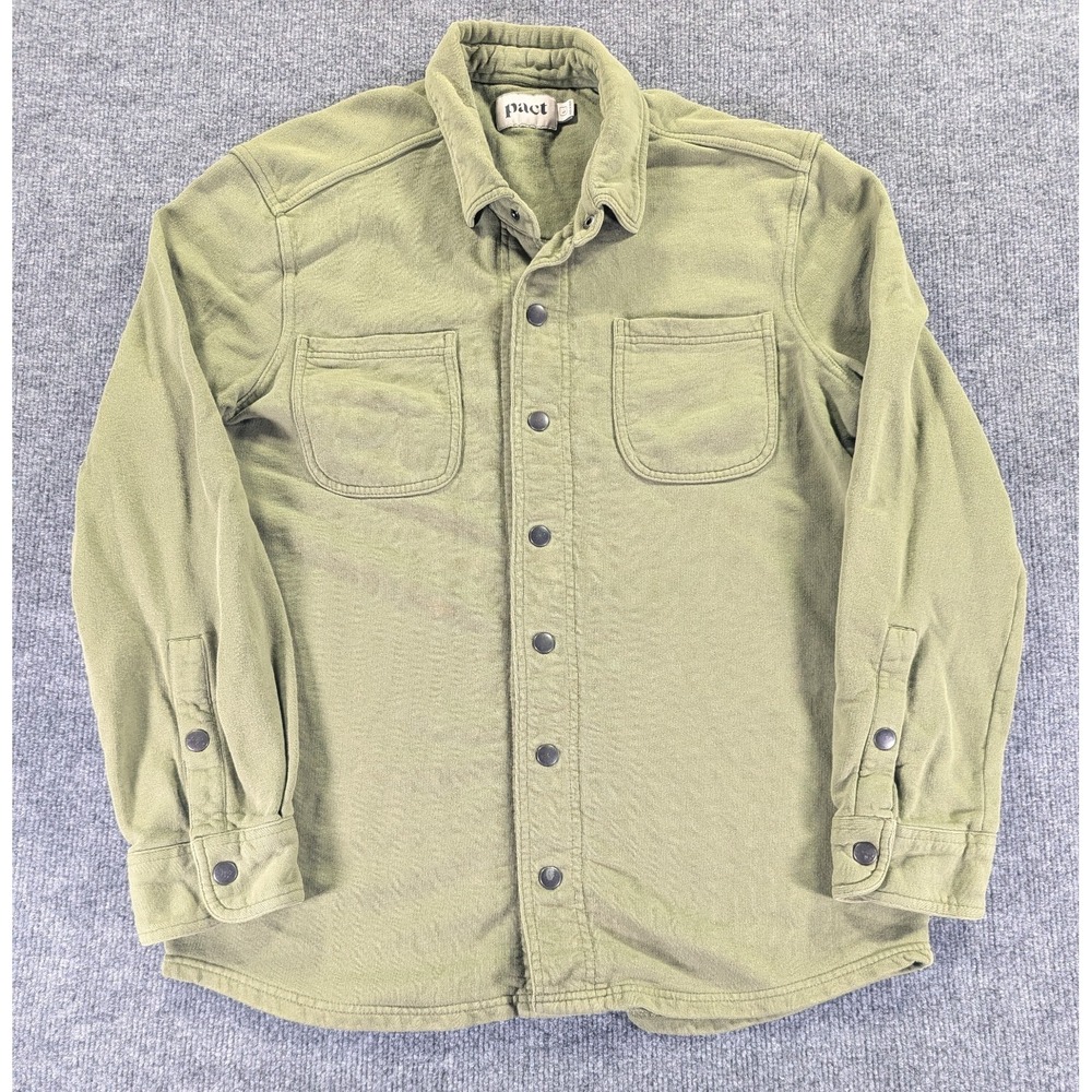 Pact Button Up Overshirt Shacket Men's Size Large Green Organic Cotton